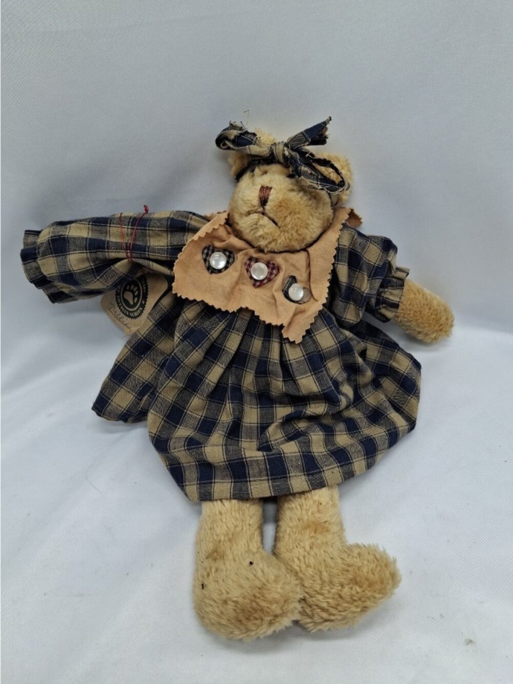 Boyds Bears Artisan Series "Nellie" Country tri-Heart Collar in Blue Plaid- 15"